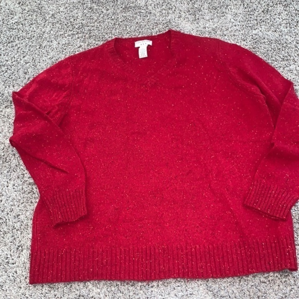 Covington v neck red speckled holiday sweater women's XL lambswool long‎ sleeve
